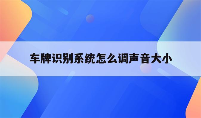 车牌识别系统怎么调声音大小