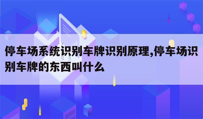 停车场系统识别车牌识别原理,停车场识别车牌的东西叫什么
