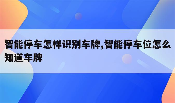 智能停车怎样识别车牌,智能停车位怎么知道车牌