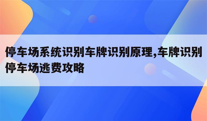 停车场系统识别车牌识别原理,车牌识别停车场逃费攻略