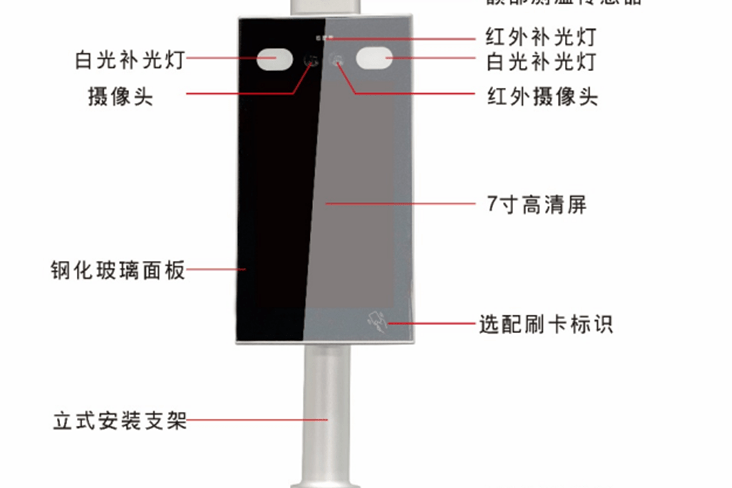 7寸双目人脸识别门禁一体机(测温闸机钉钉款) 规格说明书