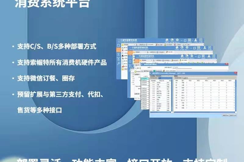 智能设备应用方案：人脸消费机、刷卡餐饮机、班车打卡、手持消费机，支持第三方SDK对接。